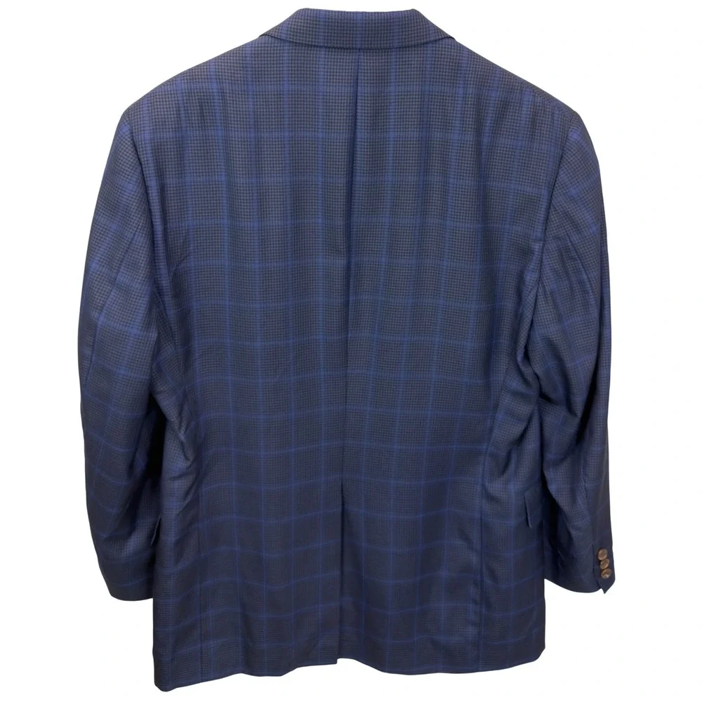 VTG Burberrys Mens Size *42R Blue Plaid Houndstooth Two Button Blazer Sport Coat